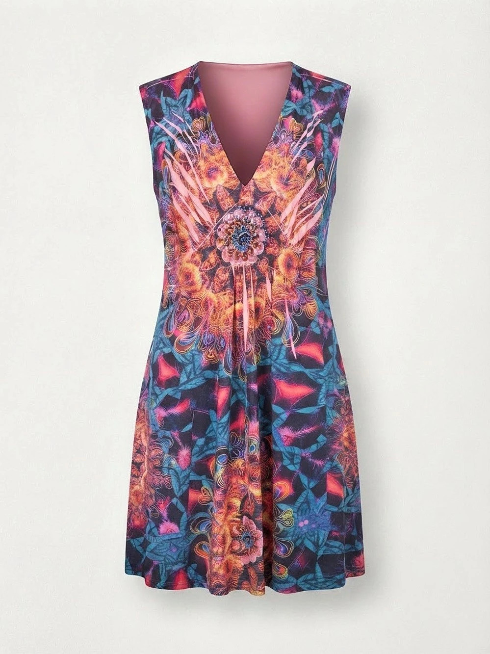 oneworld Floral Mini Dress in Blue & Pink Size 1X Like New